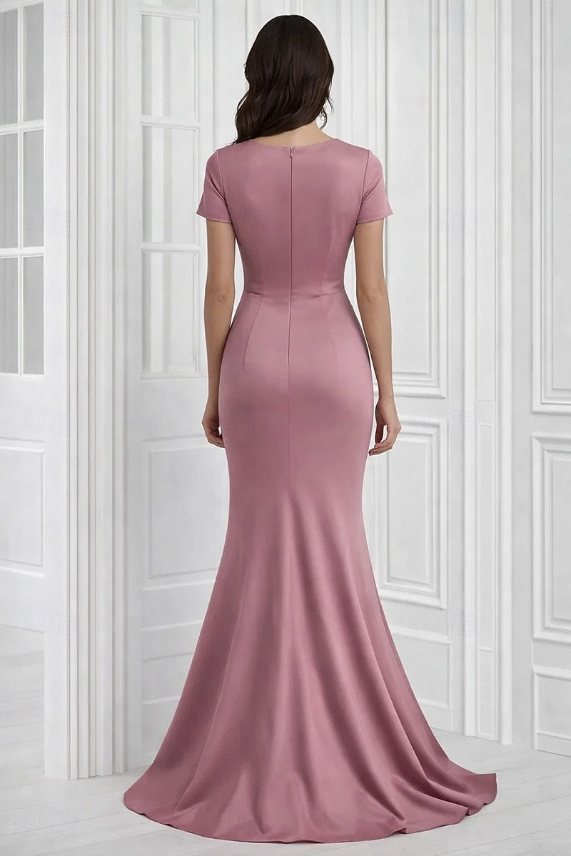 Simple V-Neck Half Sleeve Mermaid Evening Gown Mother of the Bride Dress
