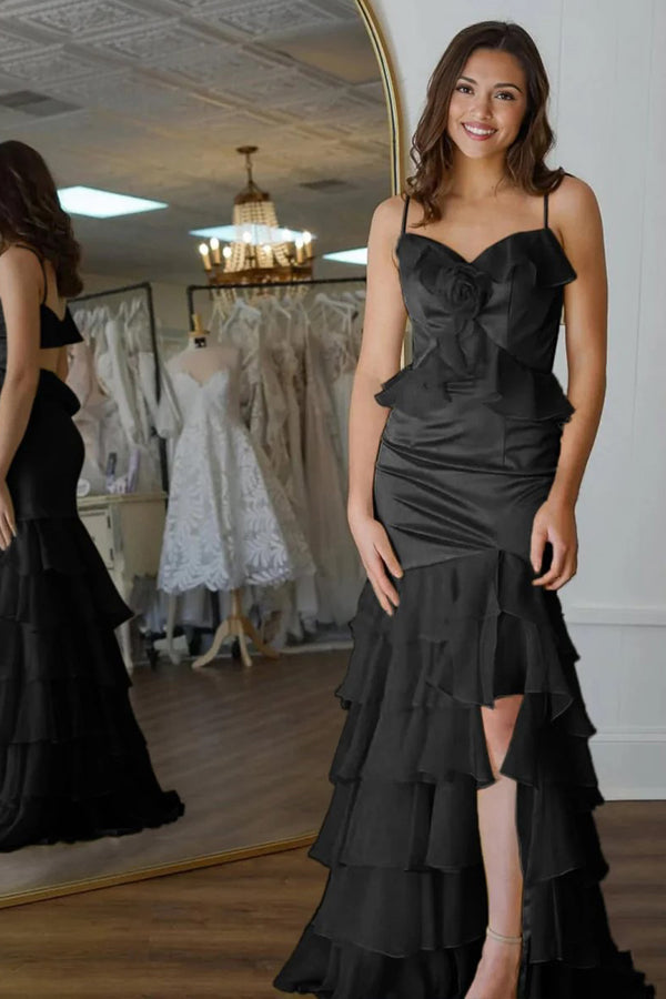 Mermaid V-Neck Ruffle Chiffon Yellow Flower Prom Dress