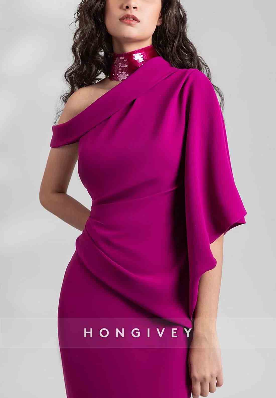 Formal One Shoulder Chiffon Mermaid Wedding Guest Dresses Elegant Dress with Pleats