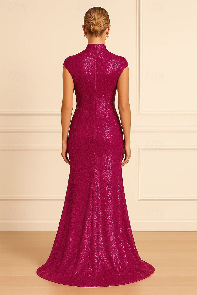 High Neck Sleeveless Sequins Sparkle Mermaid Floor-Length Evening Dress