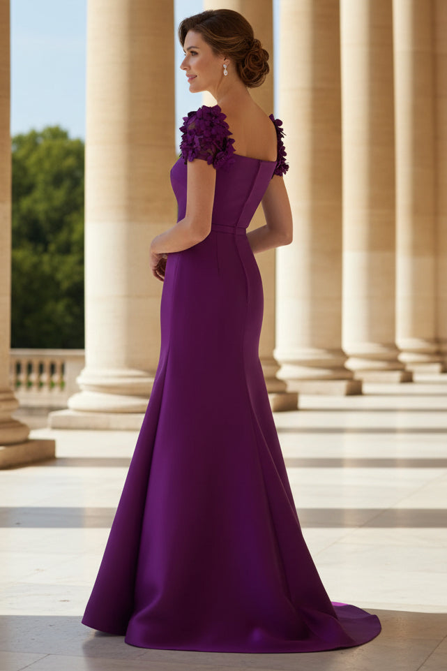 Square Neck Half Sleeve Flower Mermaid Mother of the Bride Dress