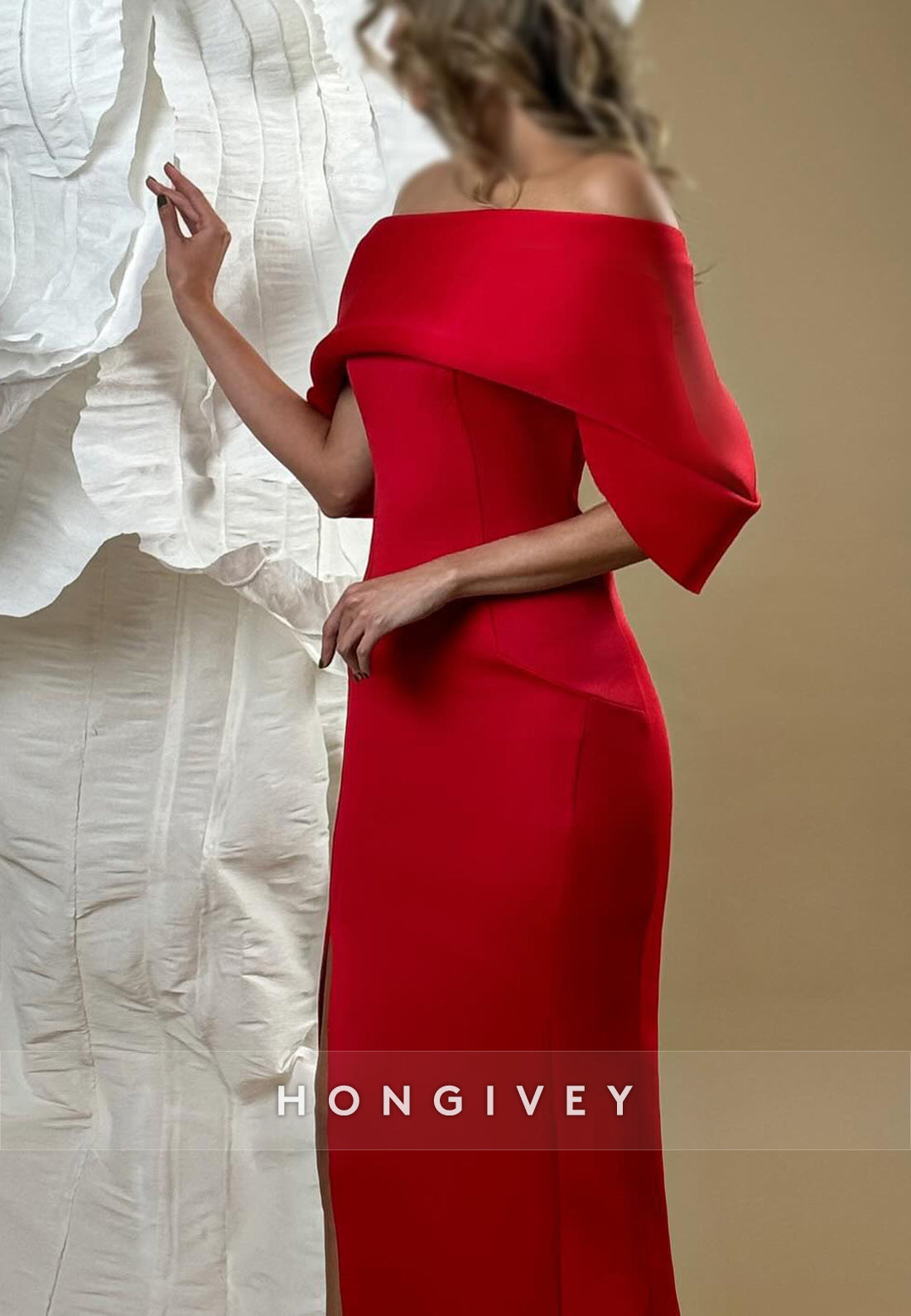 Short Sleeves Sleek Sheath Side Slit Floor-Length Sheath Formal Dress