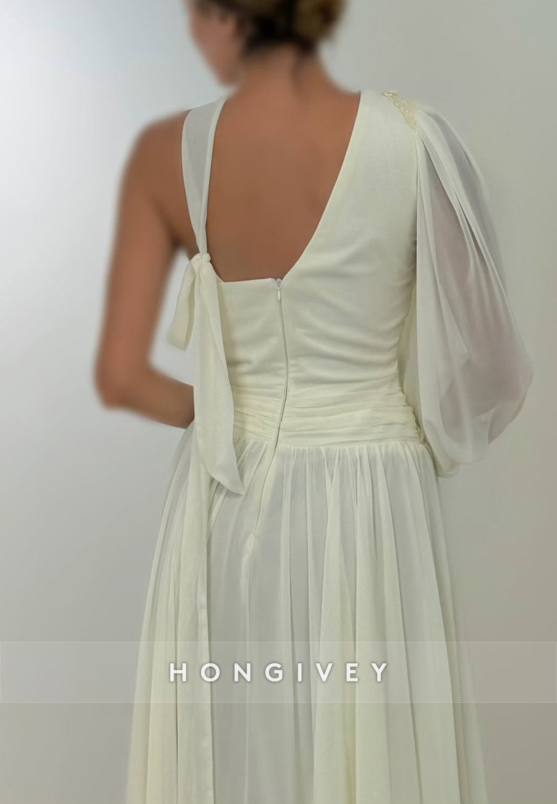 A-line Floor-Length Asymmetrical Neck Satin Formal Dresses