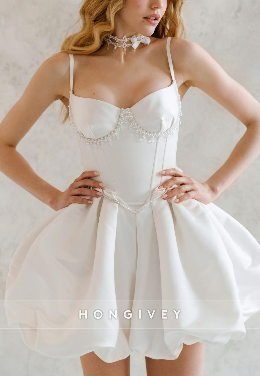 Mini Ball Gown Civil Wedding Dresses Pleated Regular Straps Party Dresses