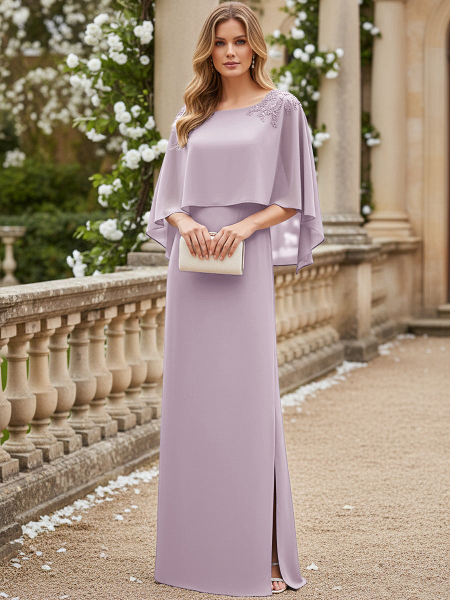 Scoop Neck Floor-Length Mother of the Bride Dresses with Cape