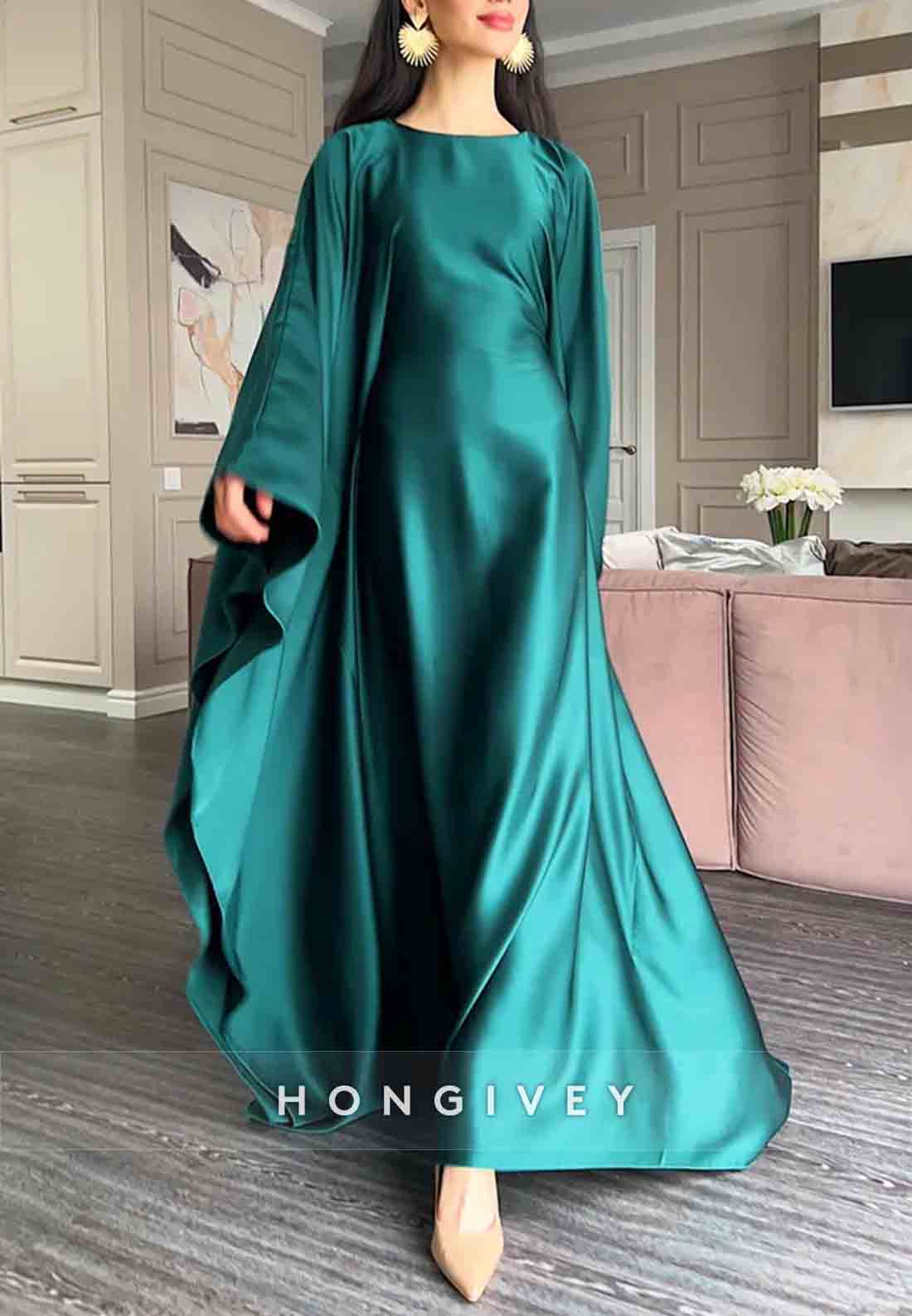 Flutter Sleeves Evening Gown Satin A-line Floor-Length Mother of the Bride