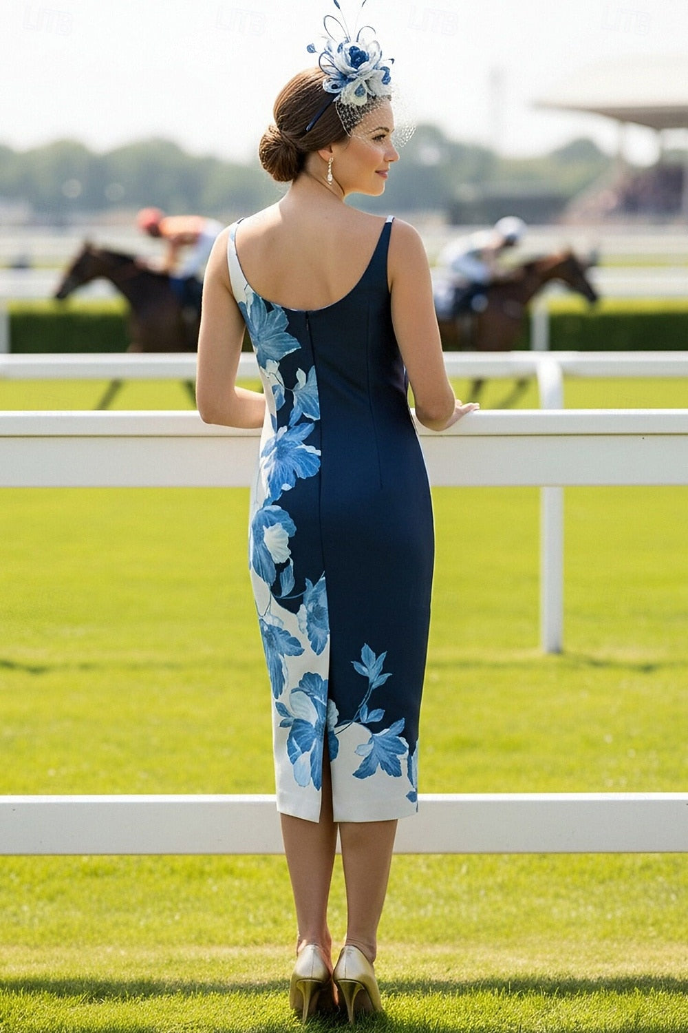 Sleeveless Flowers Floral Print Tea-Length Evening Dress