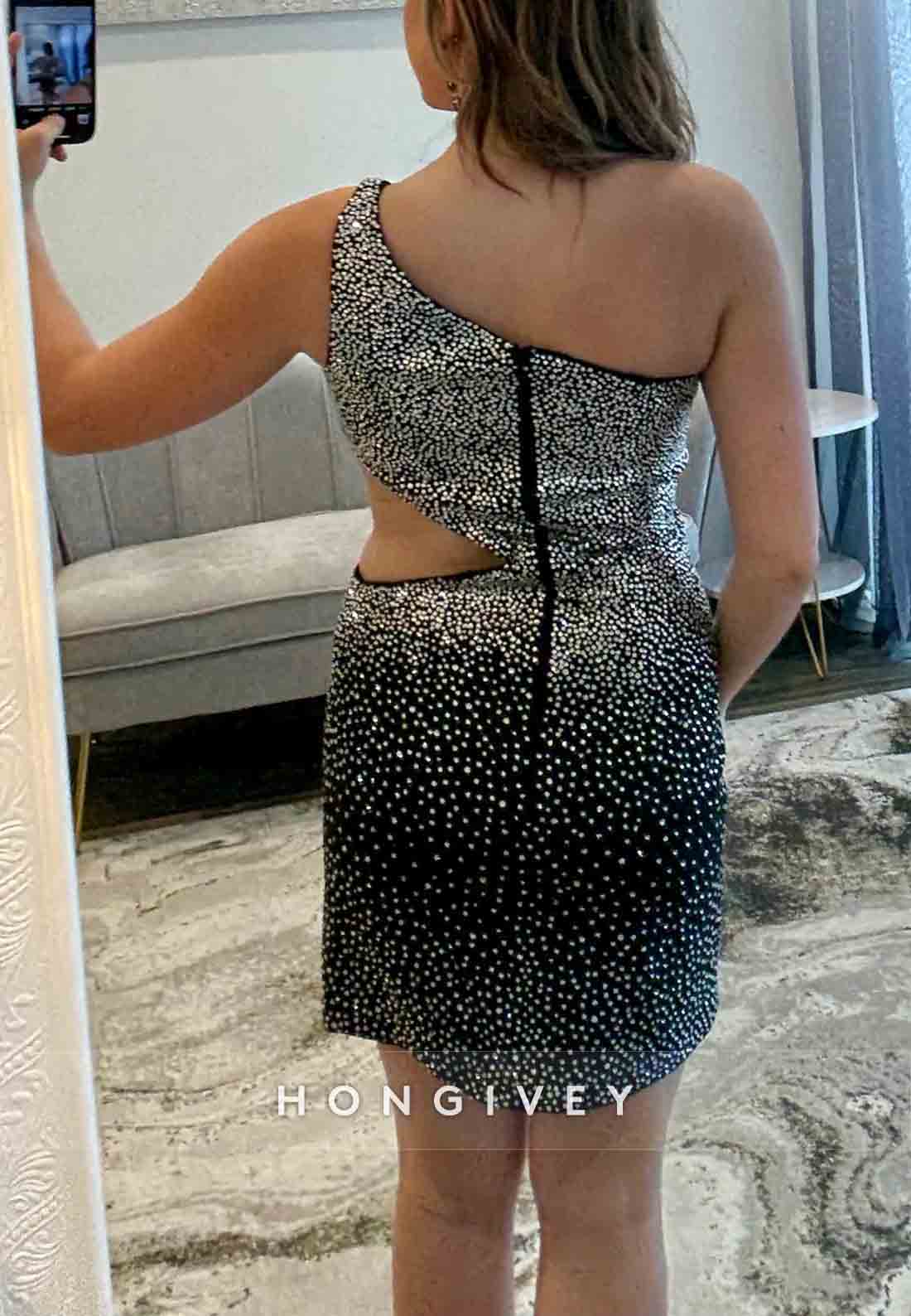 Column Beading Sleeveless Pleated One Shoulder Short Homecoming Dresses