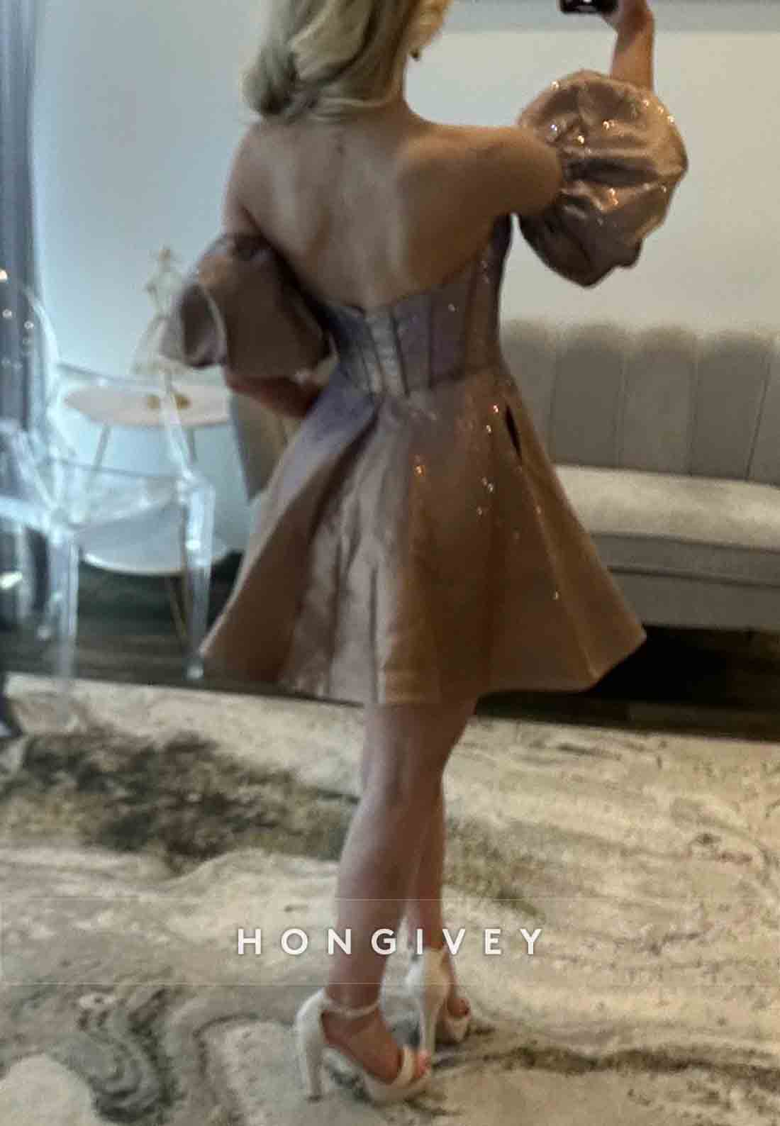 Off the Shoulder Low Back Pleated Sweetheart Princess Short Homecoming Dresses