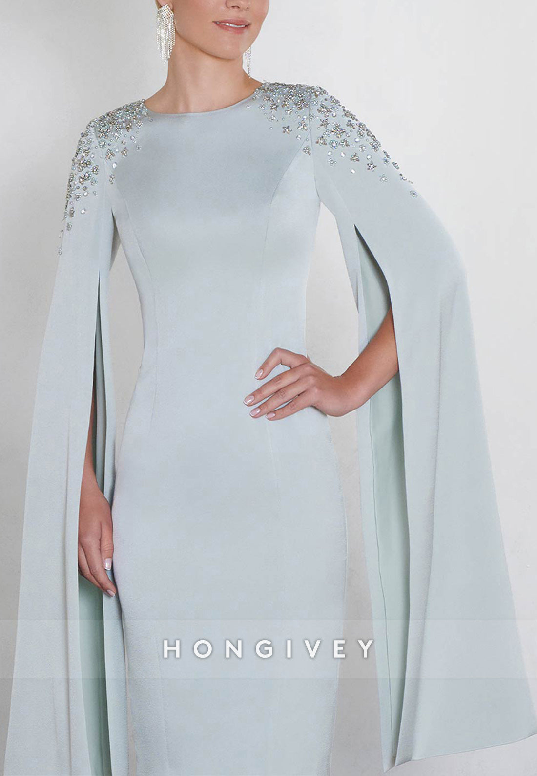 Sheath Knee-Length Satin Mother of the Bride Scoop Beading Cocktail Dresses