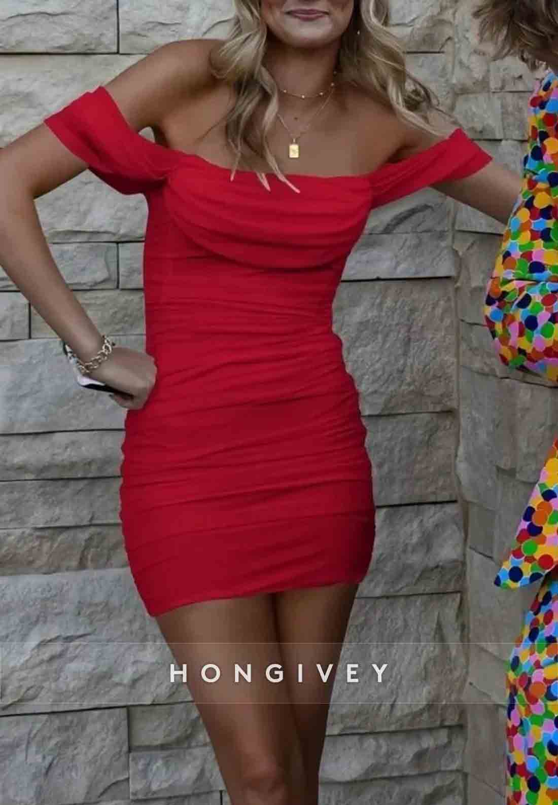 Stunning Off the Shoulder Ruched Bodycon Short Homecoming Dress