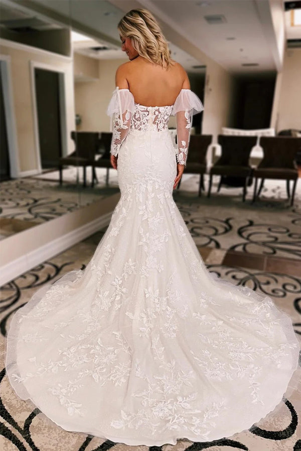 Sweetheart Trumpet Ivory Wedding Dress Floral Wedding Dress