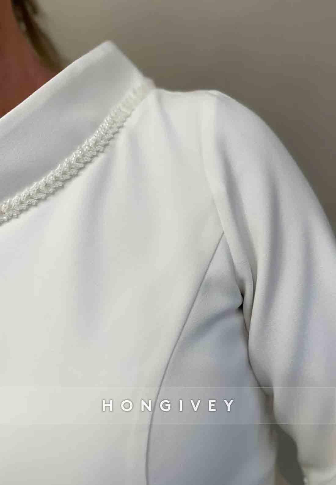 Bowknot Pleated Simple 3/4 Sleeve Tea-Length Sheath Mother of the Bride Dress