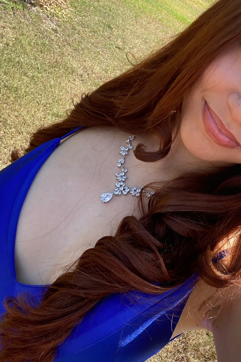 V-neck Royal Blue Back Tie Mermaid Long Dress