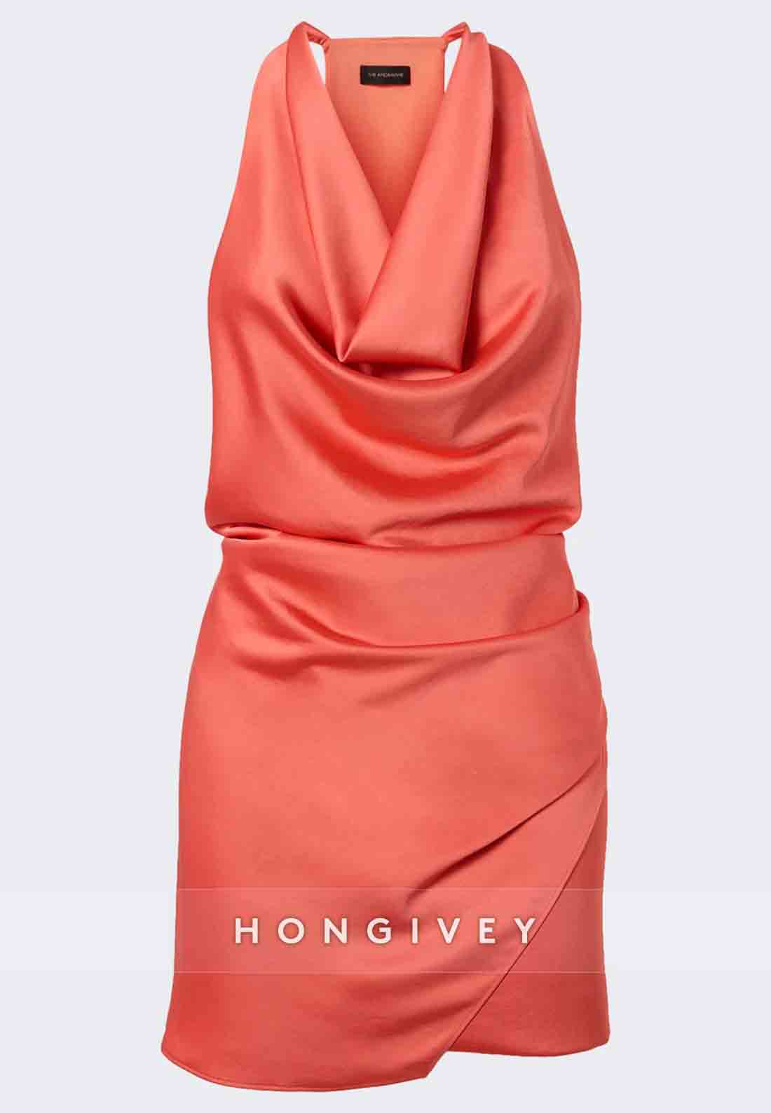 Halter Sleeveless Pleated Sheath Cowl Neck Mini Homecoming Dresses