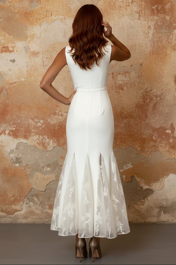 Lace Boat Neck Sleeveless Mermaid Ankle-Length Evening Dress