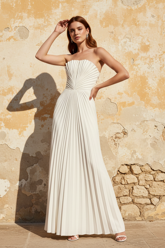 Strapless Sleeveless A-Line Ruffles Evening Dress