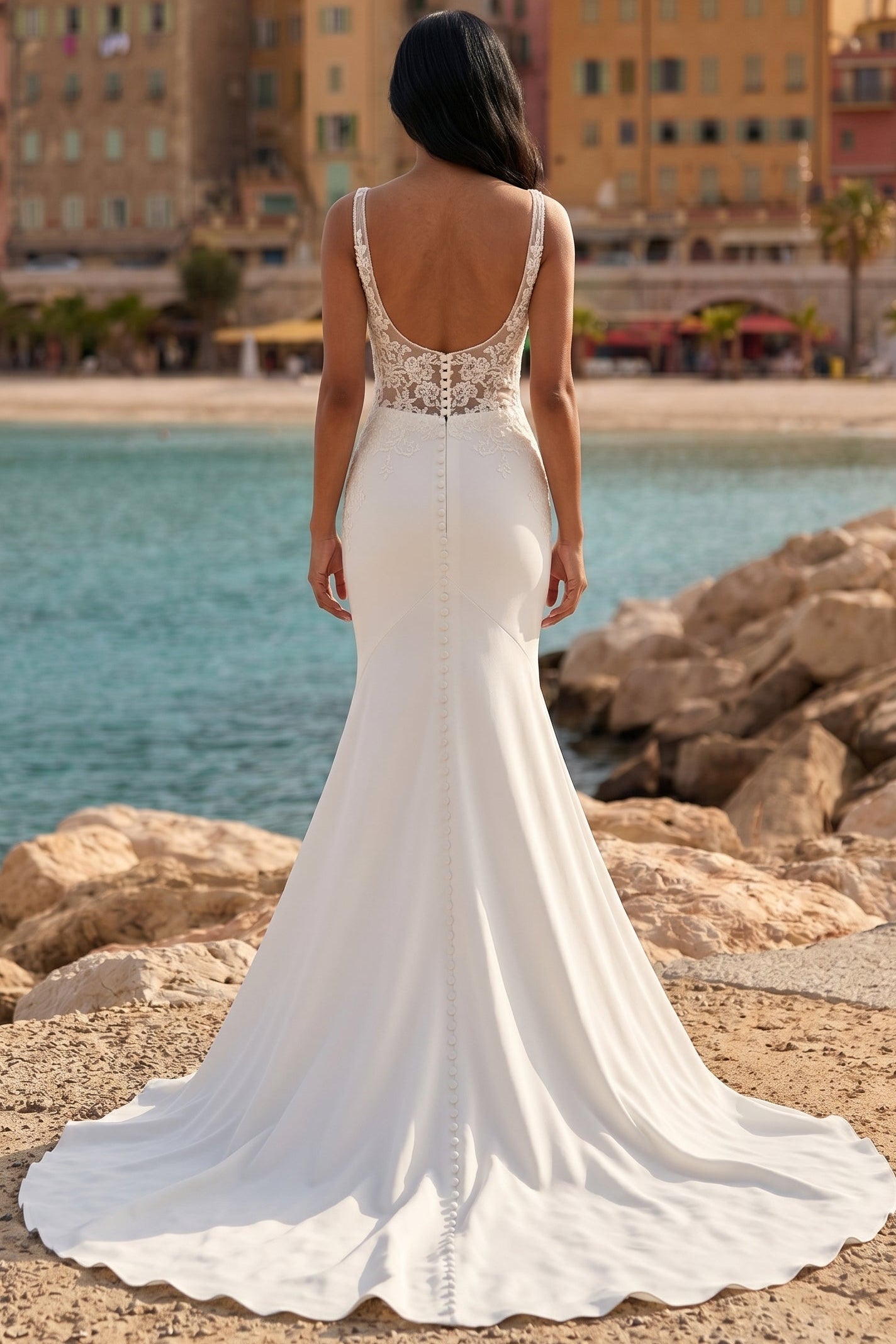 Spaghetti Straps Applique Backless Mermaid Floor-Length Wedding Dress