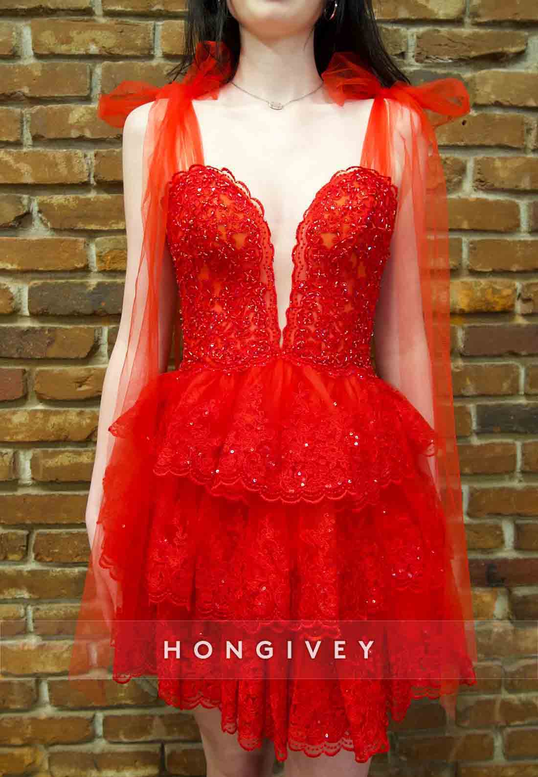 Red Bowknot Pleated Sleeveless A-Line Beading Ruched Short Homecoming Dresses