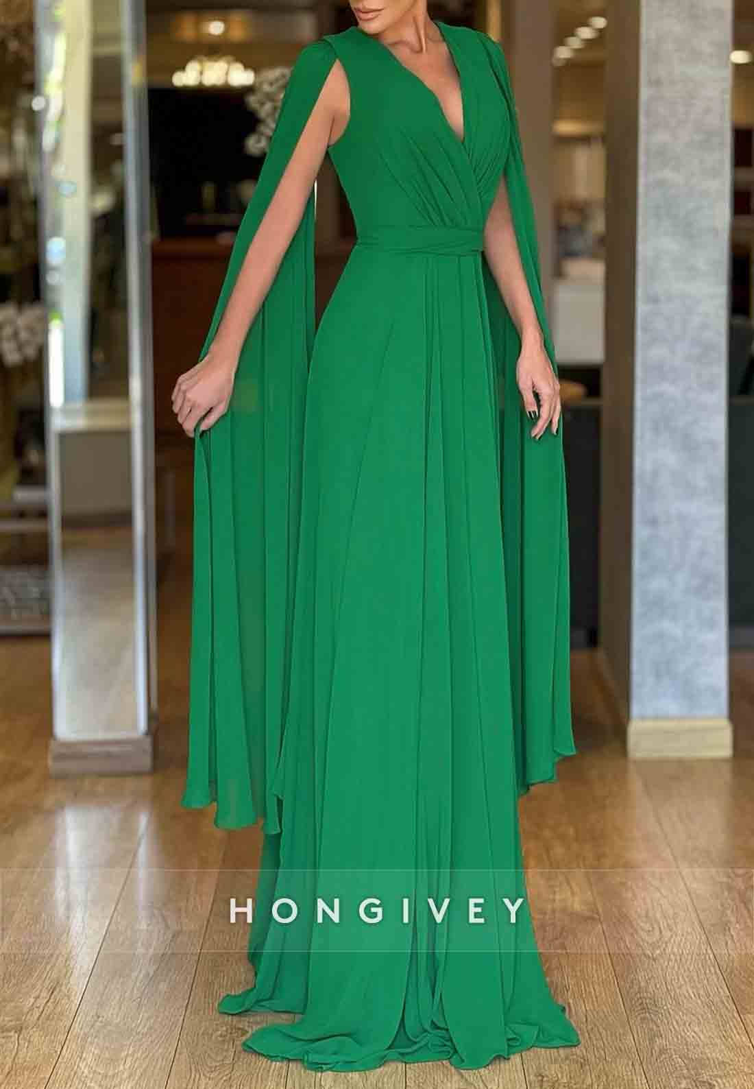 V-Neck Elegant Floor-Length V Back Column Shawl Pleated Wedding Guest V-Neck Elegant Floor-Length V Back Column Shawl Pleated Wedding Guest