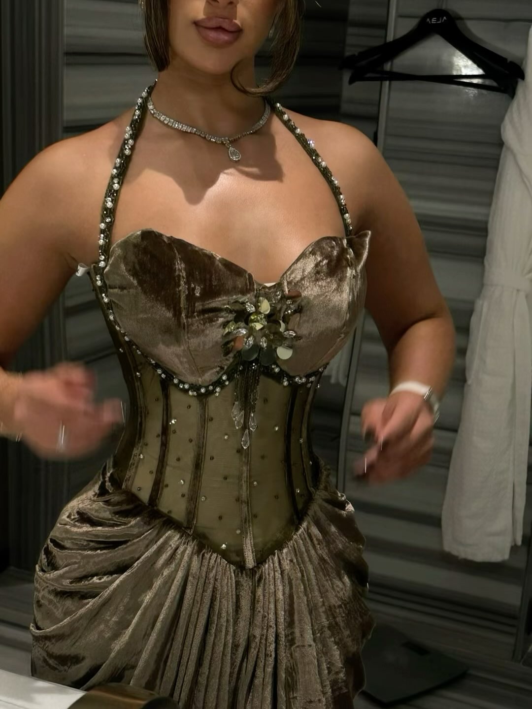 Fashion Green Halter Sleeveless Beaded Sequins Sparkle Mermaid Evening Dress