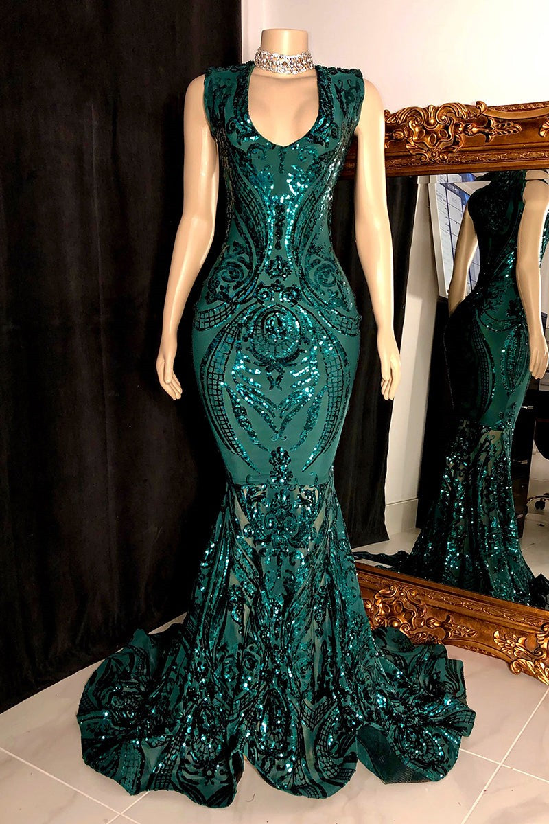 Amazing Sequins Mermaid Prom Dresses Sleeveless V-Neck Online