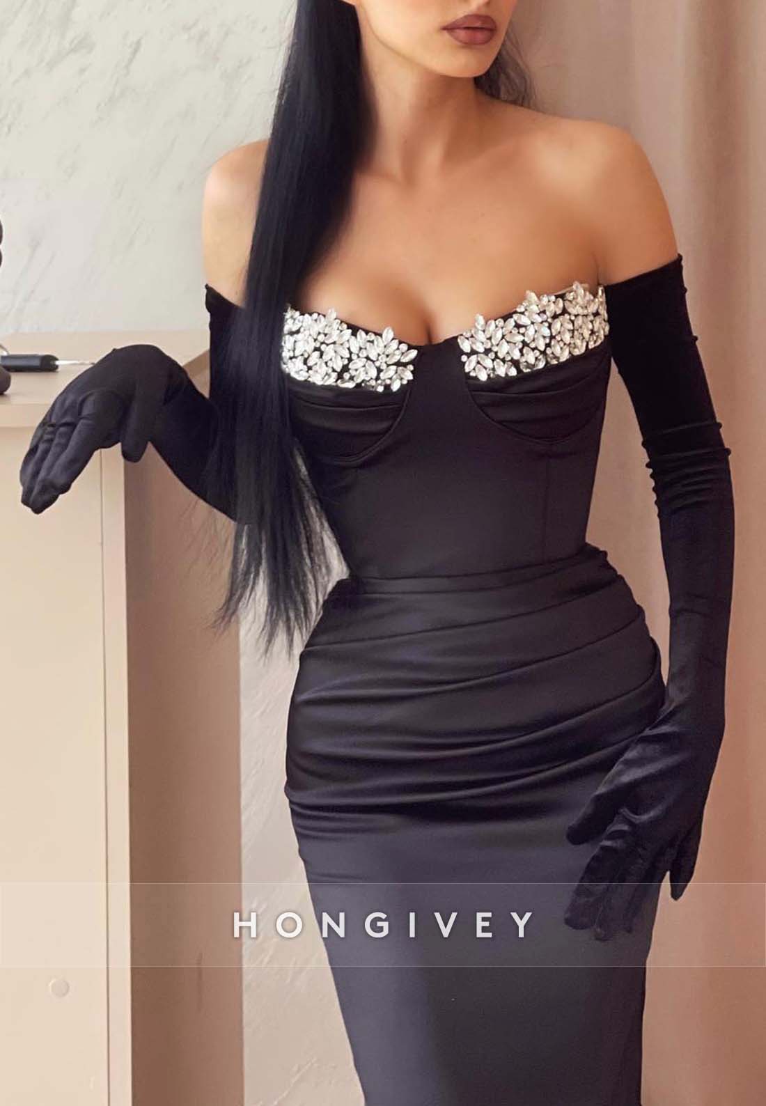 Floor-Length Pleated Off the Shoulder Long Sleeves Sheath Appliqued Evening Gown