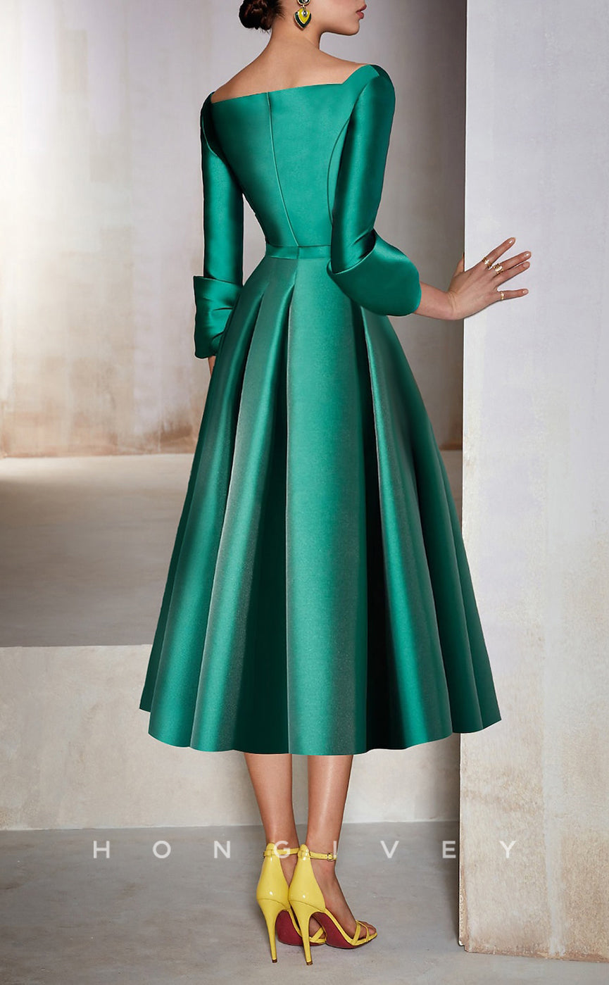 HM187 - Satin A-Line Empire 3/4 Sleeves Mother of the Bride Dress