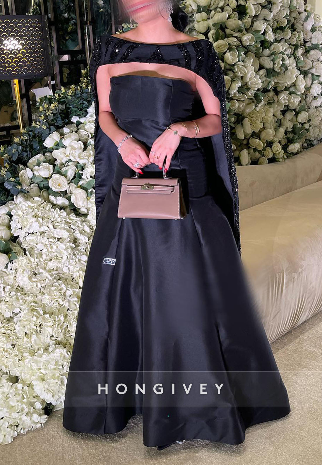 Satin Pleated Floor-Length Formal Dresses Cape Trumpet Evening Gown Satin Pleated Floor-Length Formal Dresses Cape Trumpet Evening Gown