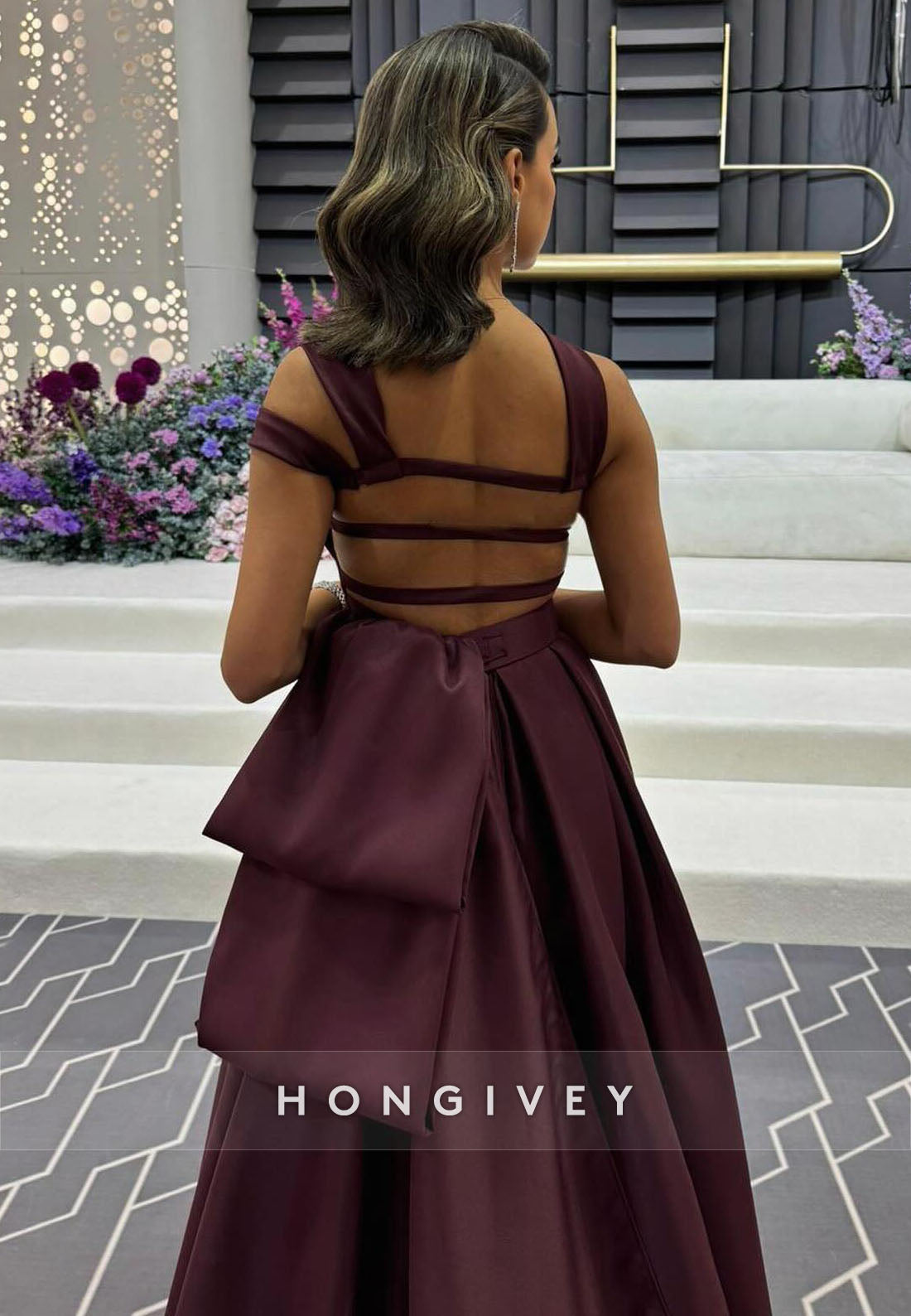 Court Train Asymmetrical Neck Evening Gown Pleated Ladder Back Formal Dresses