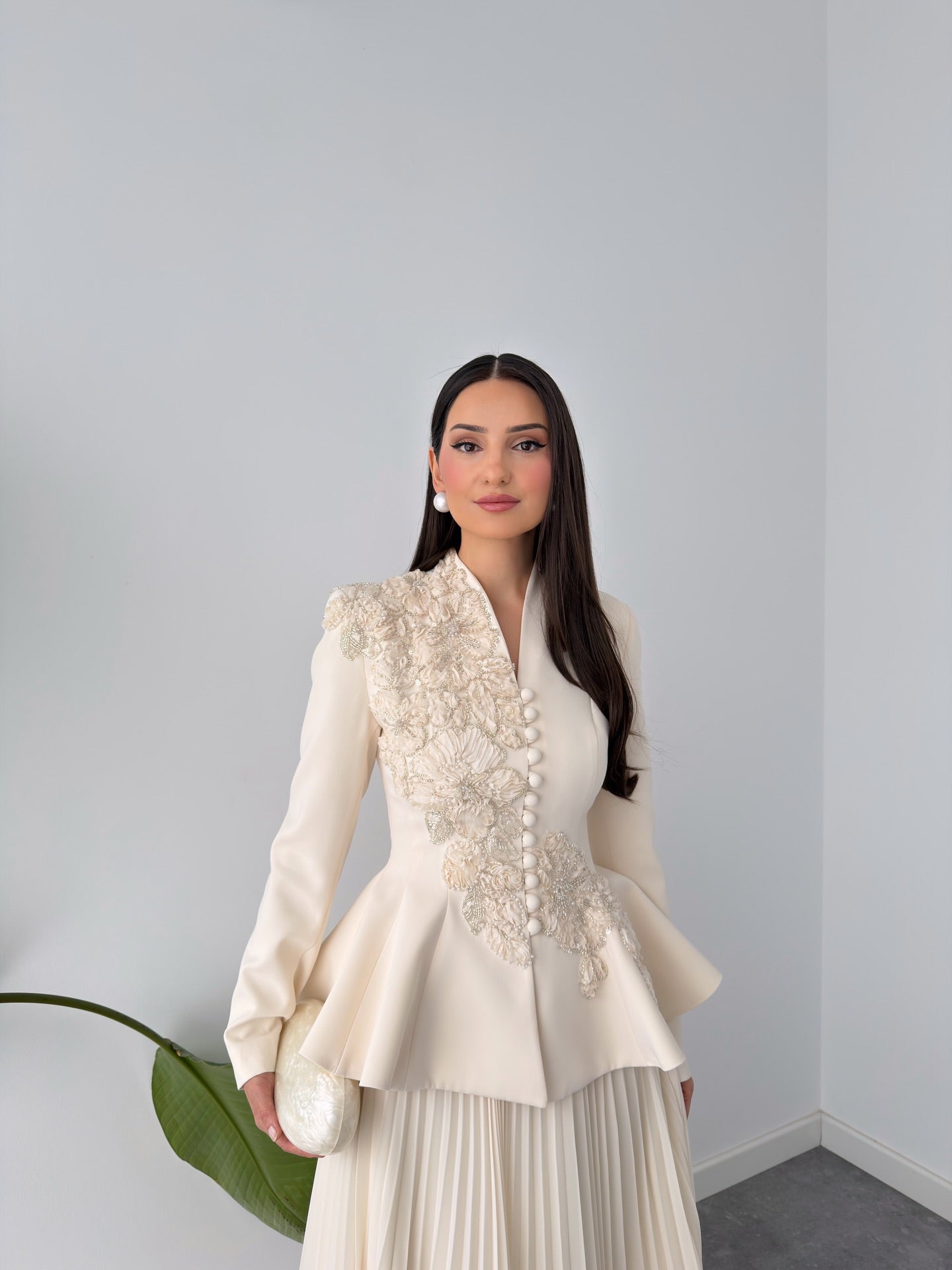 Two-Piece Floral Peplum Jacket & Pleated Skirt Set