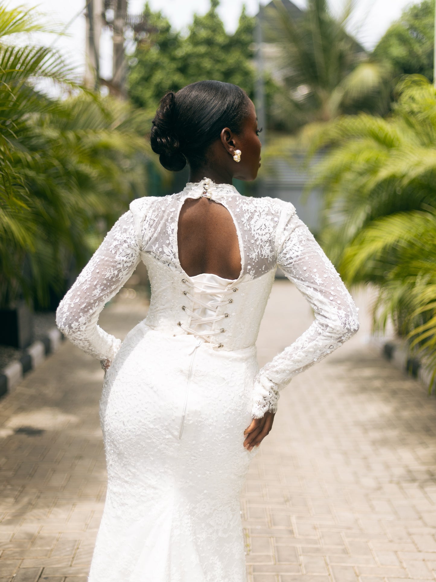 Lace High-Neck Mermaid Wedding Dress with Corset Back