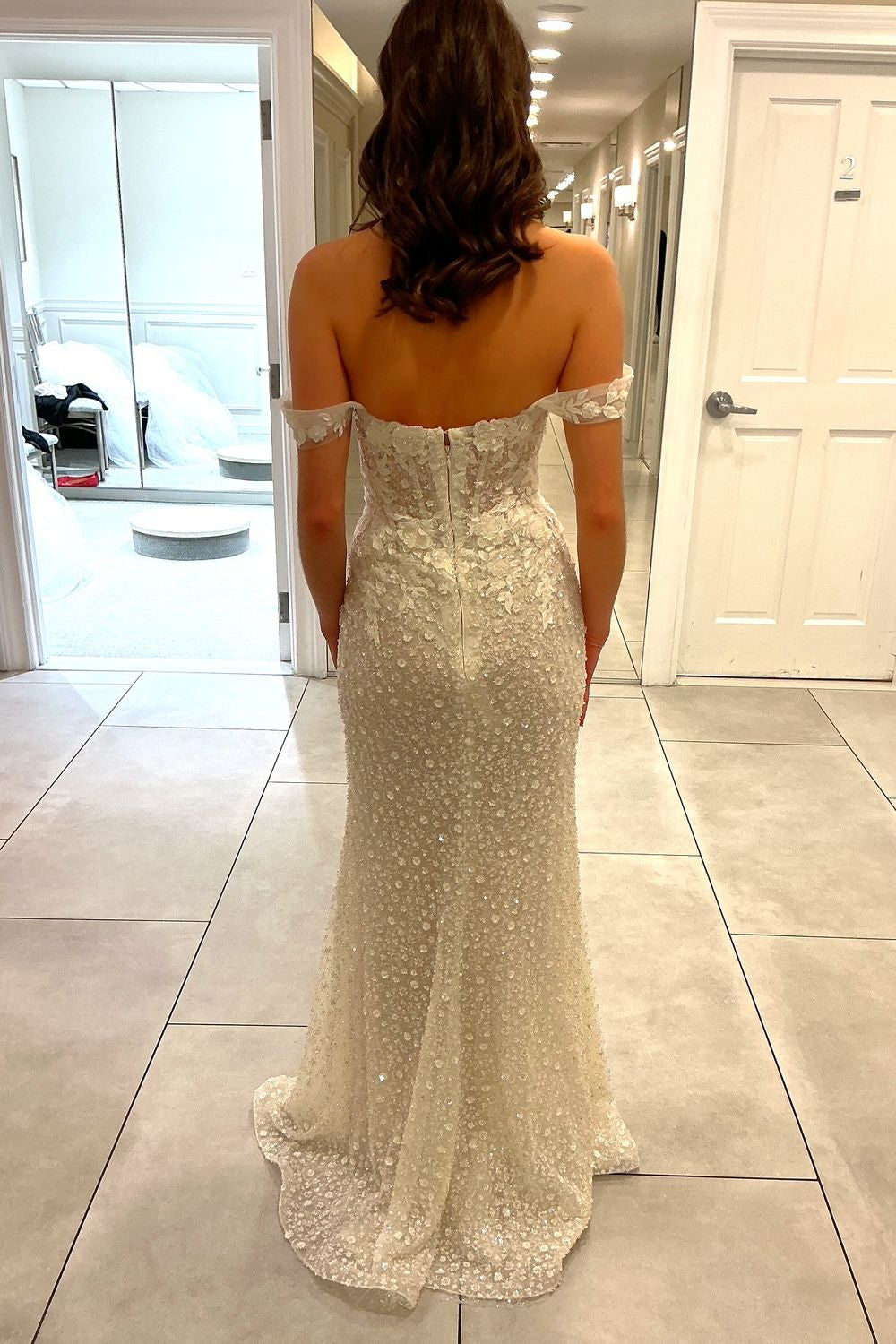 Off-the-Shoulder 3D Floral Beaded Wedding Dress
