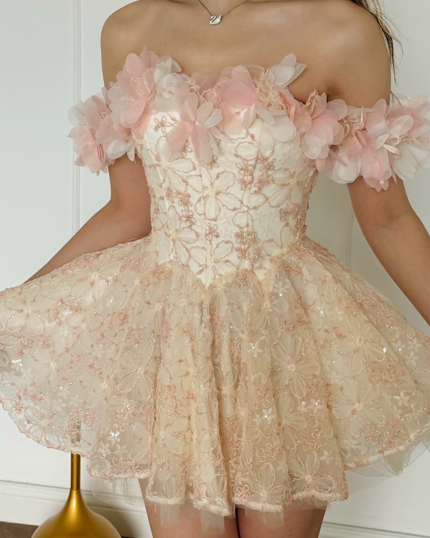 Off-The-Shoulder Floral Corset Mini Dress
