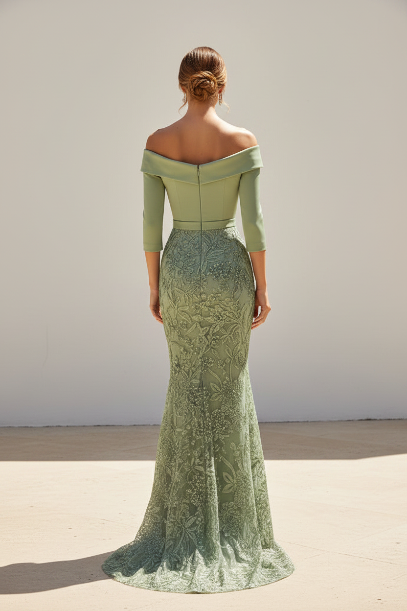 Off-the-Shoulder Lace Mermaid Evening Gown