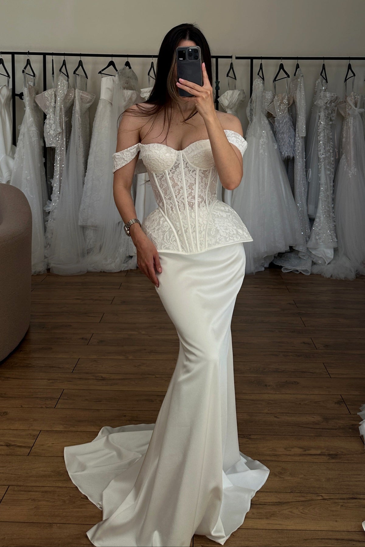 Lace Corset Peplum Mermaid Wedding Dress