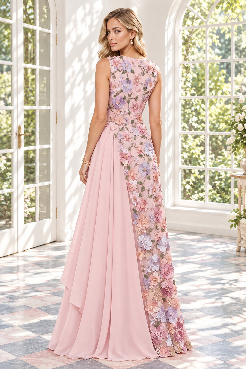 Floral Embroidered Keyhole A-Line Maxi Dress