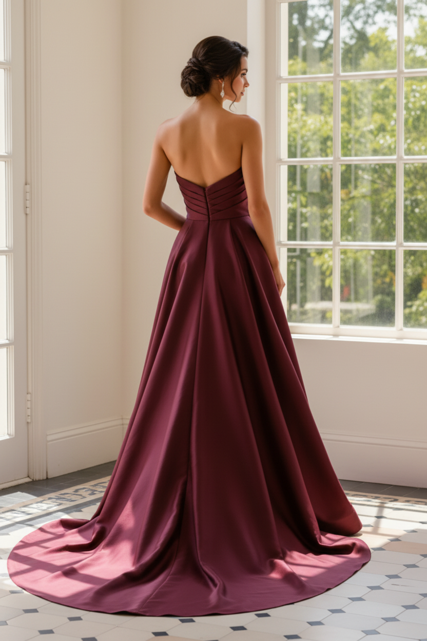 Strapless Satin Gown with Overskirt