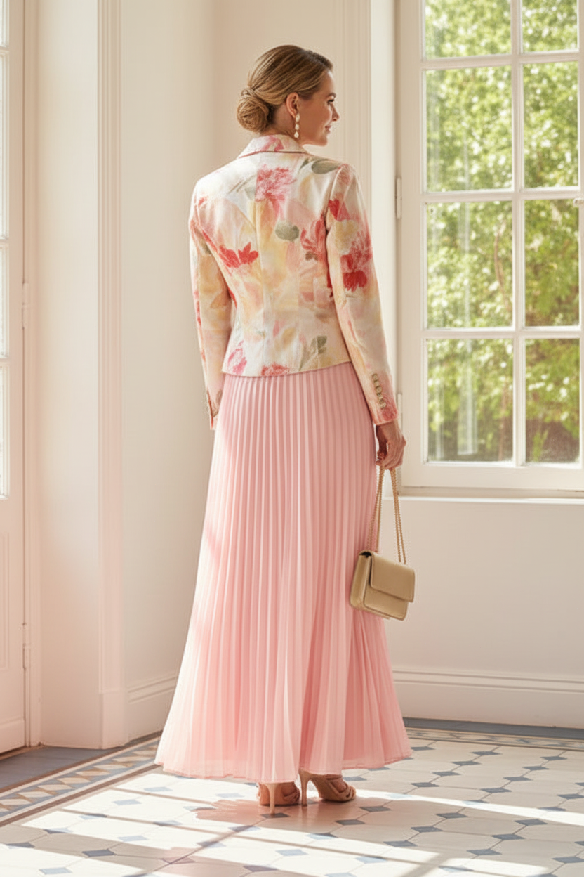Floral Jacket Pleated Pantsuit Set
