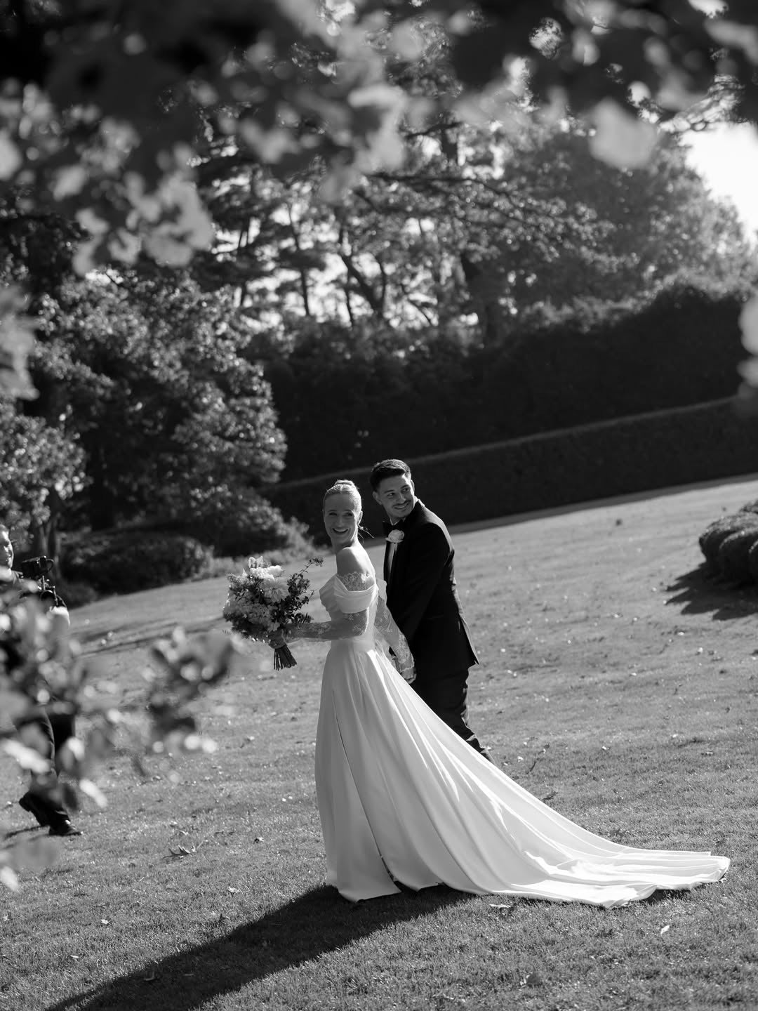 Off-the-Shoulder Lace Sleeve Corset Wedding Dress