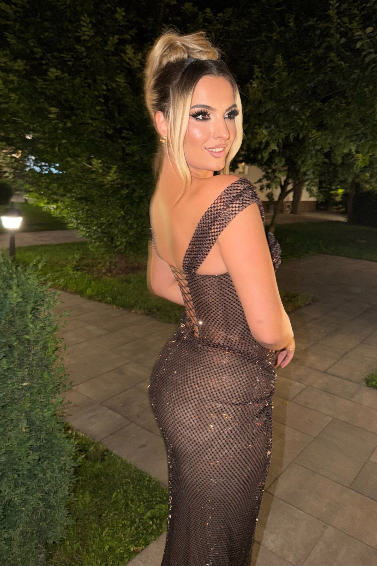 Off-the-Shoulder Sparkle Gown with Slit
