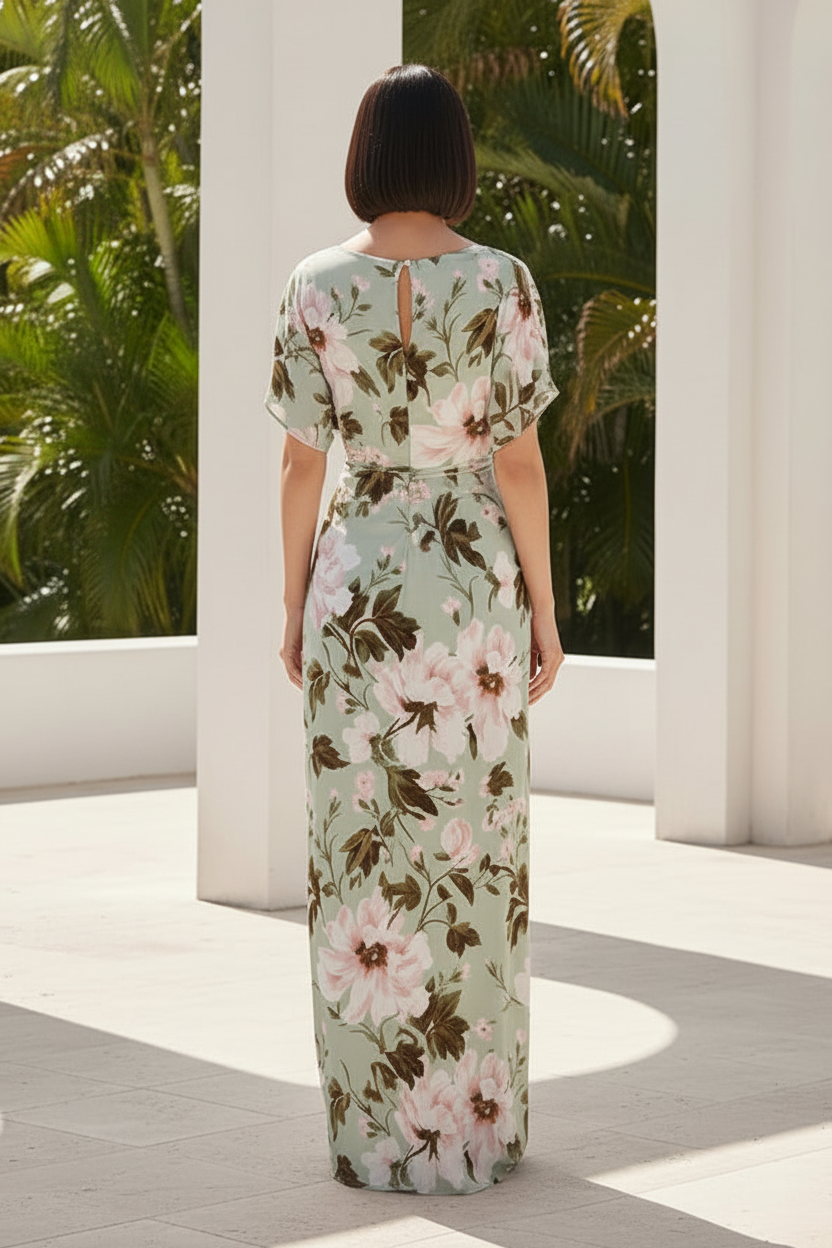 Elegant Ruched Waist Floral Maxi Dress