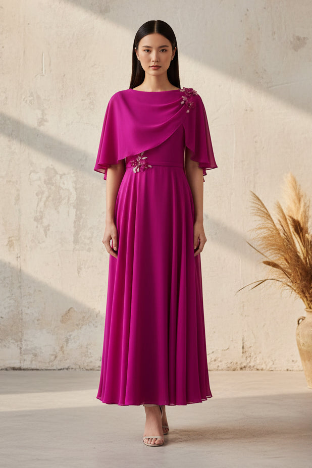 asymmetrical cape dress Bateau Neck A-Line Rush Service:With Rush+$19.99 its my birthday month Elegant Floral Tulle V-Neck Adorned with intricate 3D
