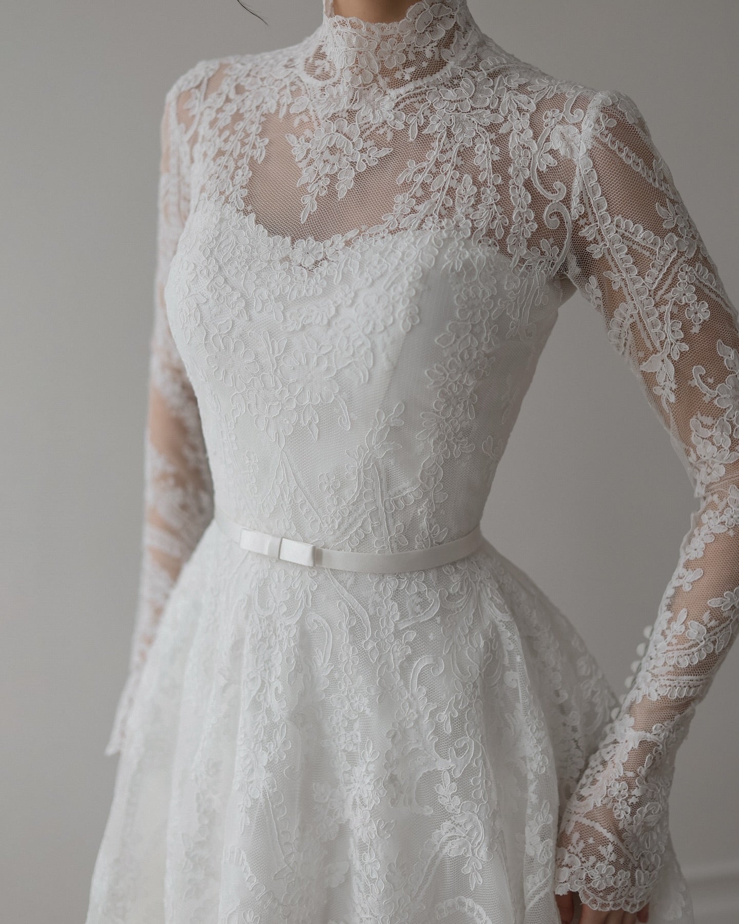 High Neck Long Sleeve Lace A-Line Wedding Dress