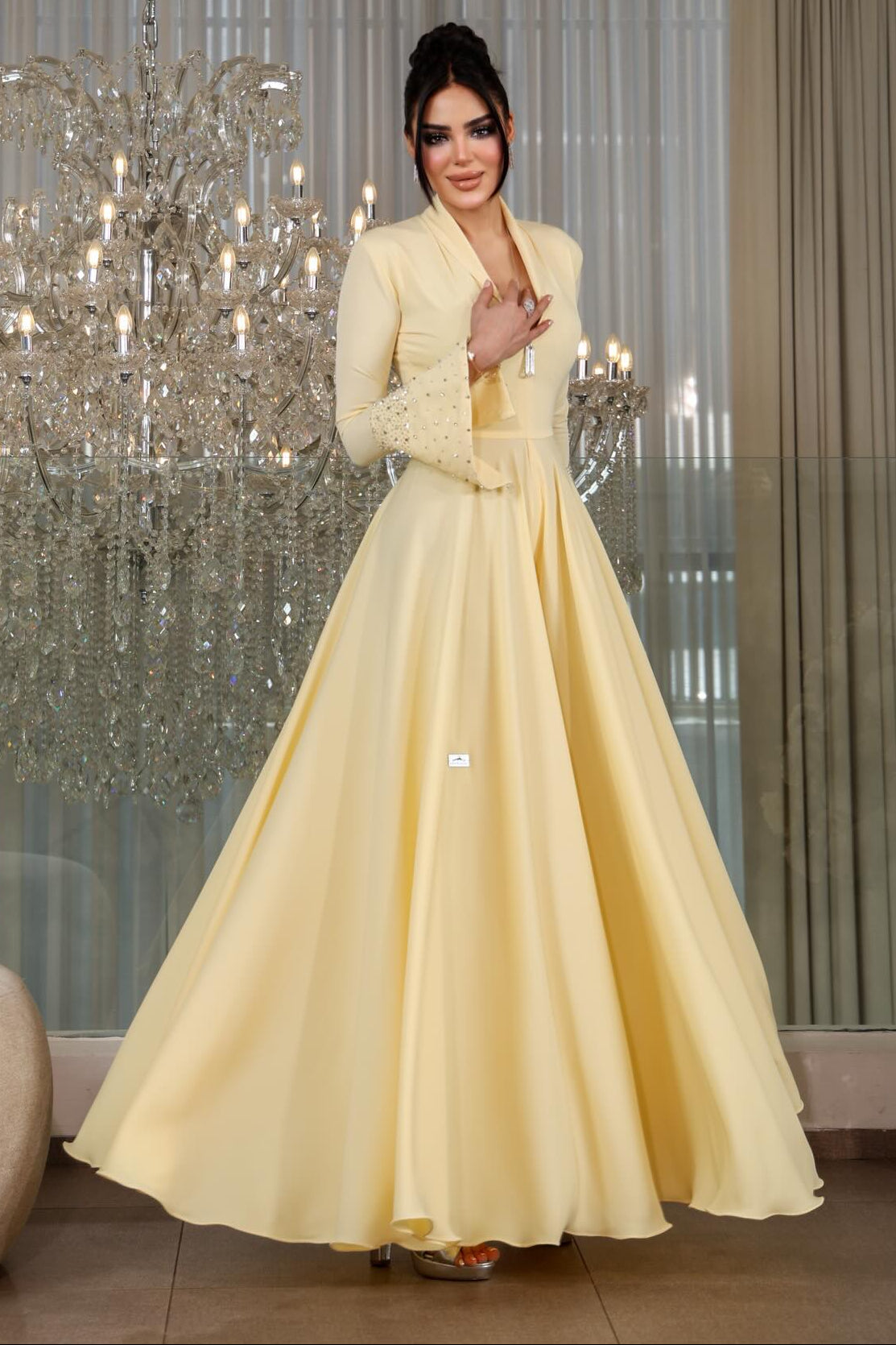 Elegant Embellished Long Sleeve Wide-Leg Jumpsuit