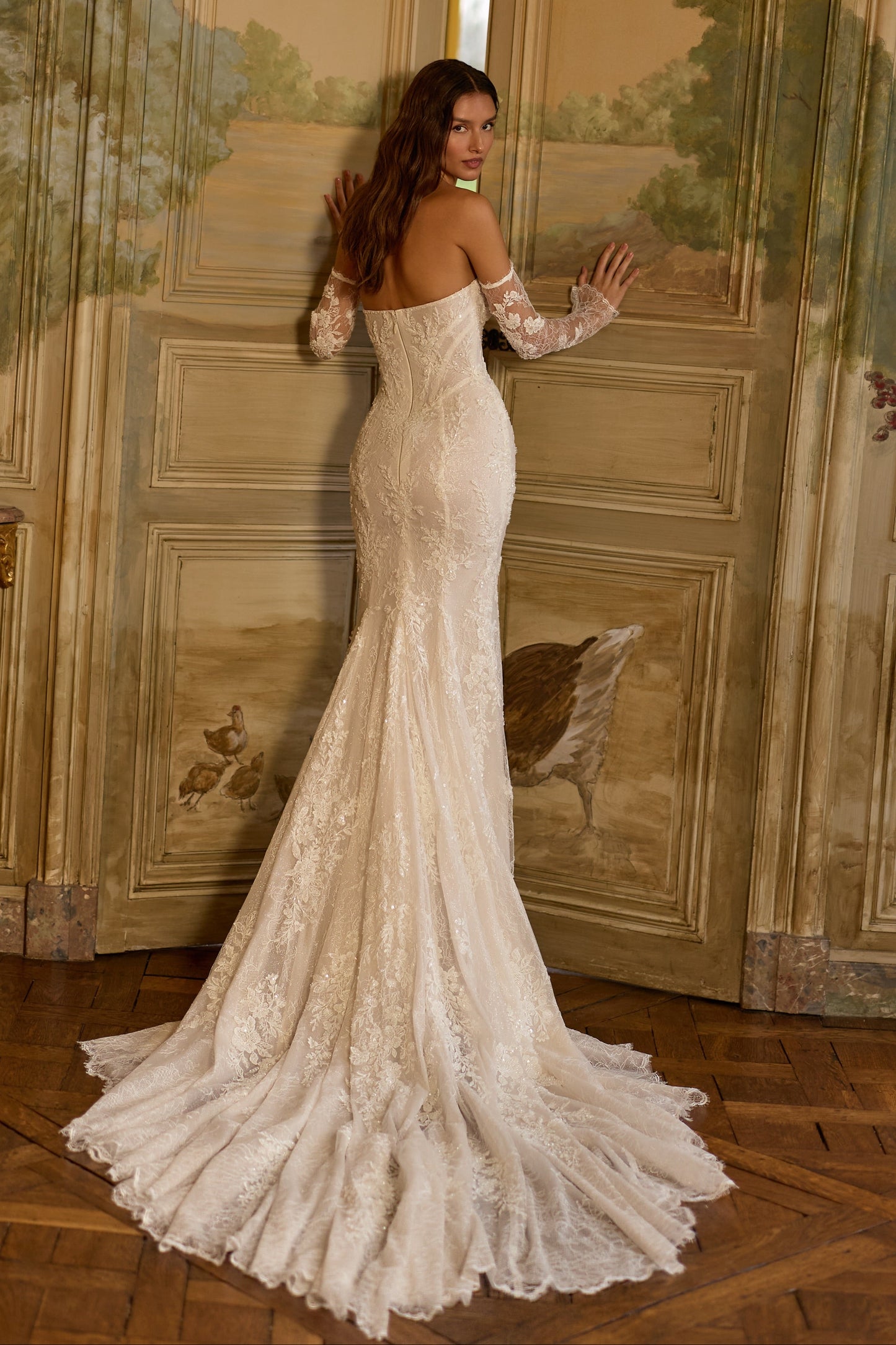 Lace Mermaid Wedding Dress with Detached Sleeves