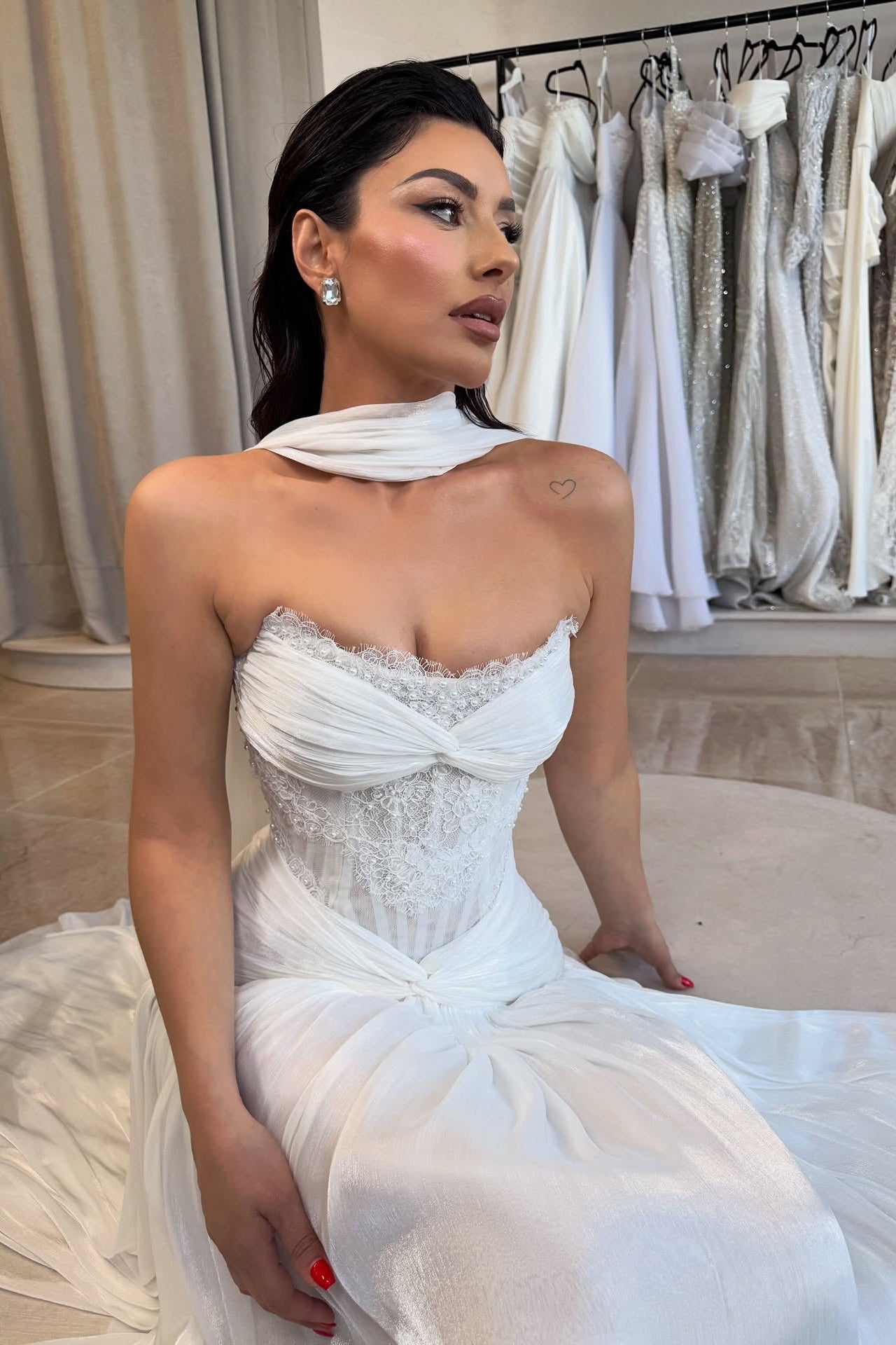 Strapless Lace Corset Wedding Gown with Chiffon Skirt