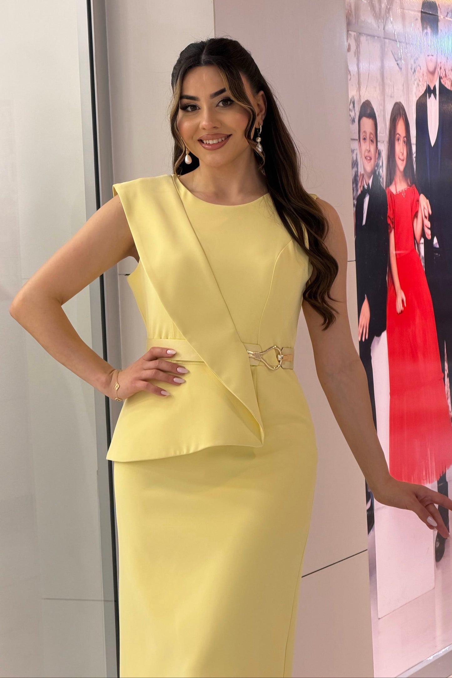 Asymmetric Peplum Midi Sheath Dress