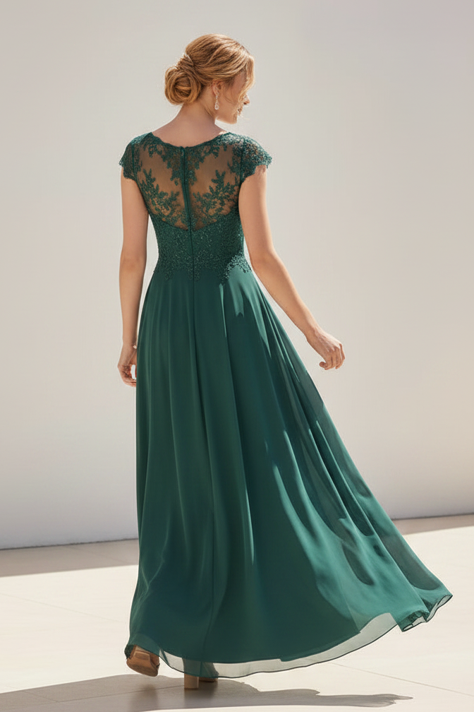 Lace and Chiffon High-Low Evening Gown