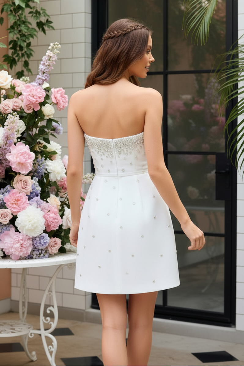 Strapless Mini Dress with Crystal Embellishments & Bow